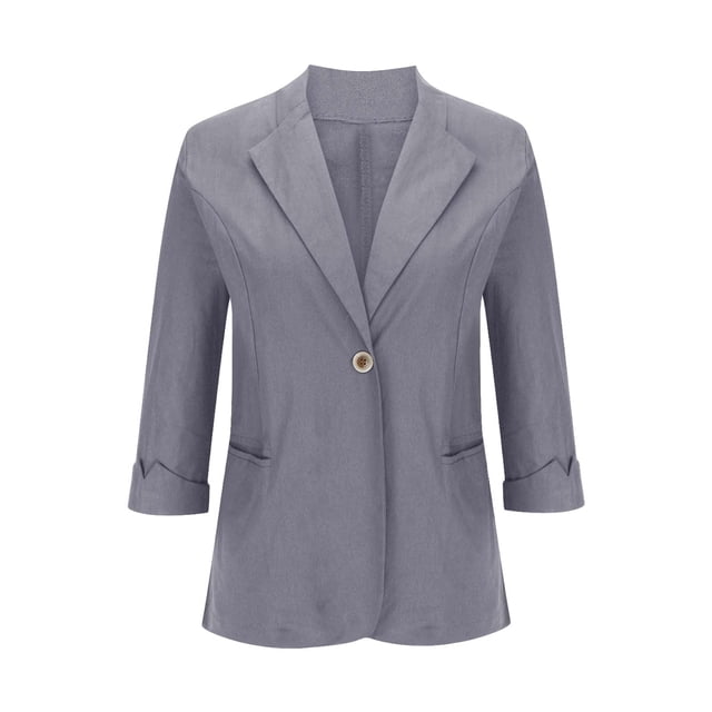 AherBiu Blazer Grande Taille pour Femmes Manches 3/4 Coton Lin Léger Automne Veste Décontractée Cardigan Ouvert