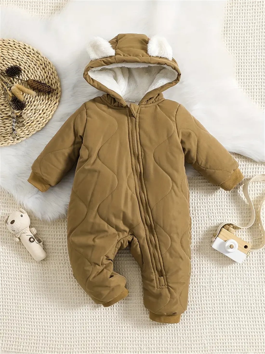 WIBACKER 3-24M Infant Hooded Thick Romper Long Sleeve Zipper Fleece Warm Winter Coat for Baby Toddler Boys Girls