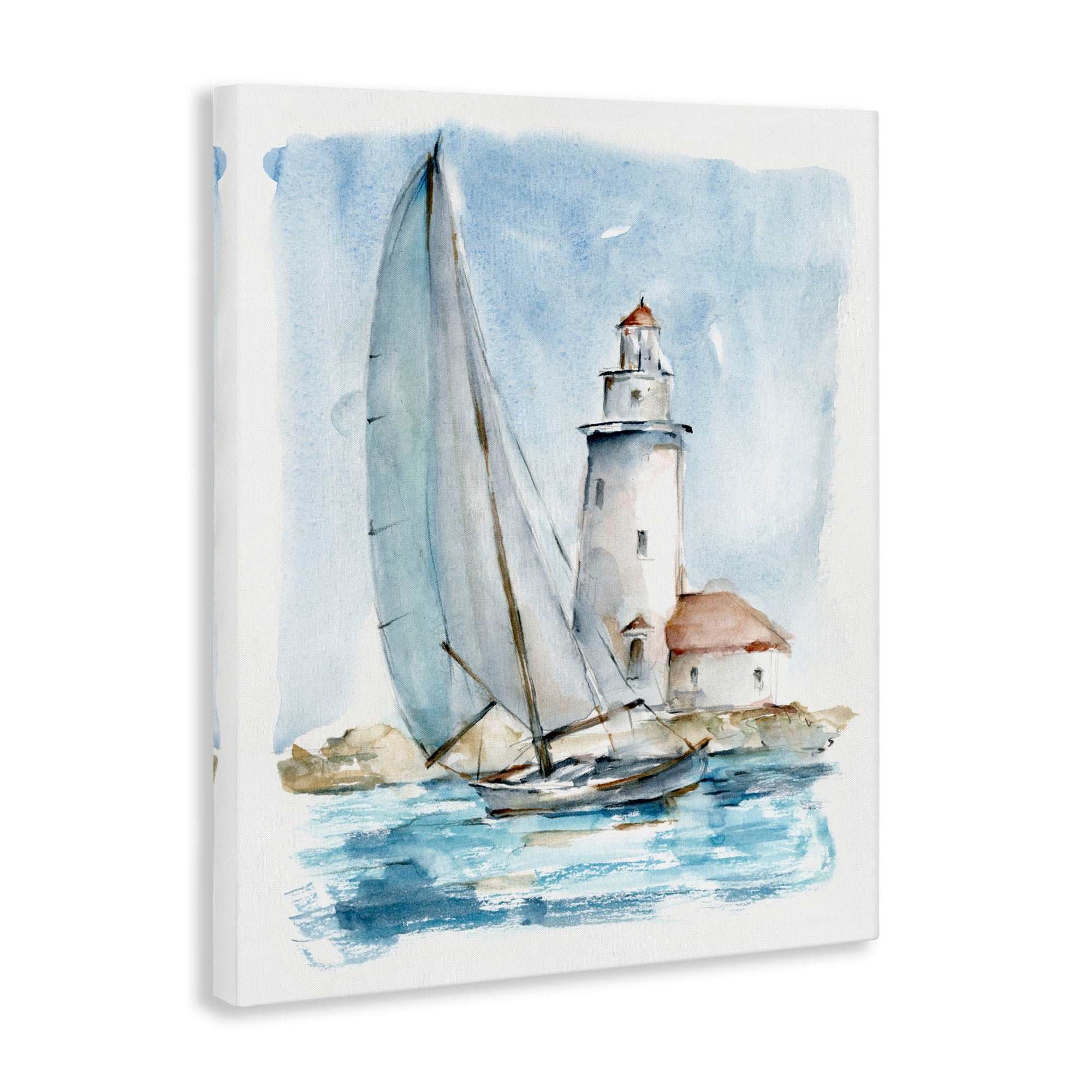 Stupell Industries Nautical Sailboat & Lighthouse Coastal Painting Gallery Wrapped Canvas Print Wall Art