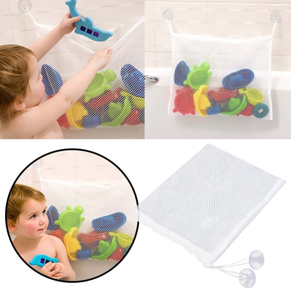 Children's Splashing Toys Storage Bag, Baby Mesh Bath Toy Organizer with Strong Suction Cup, Hanging Bathroom Storage for Kids
