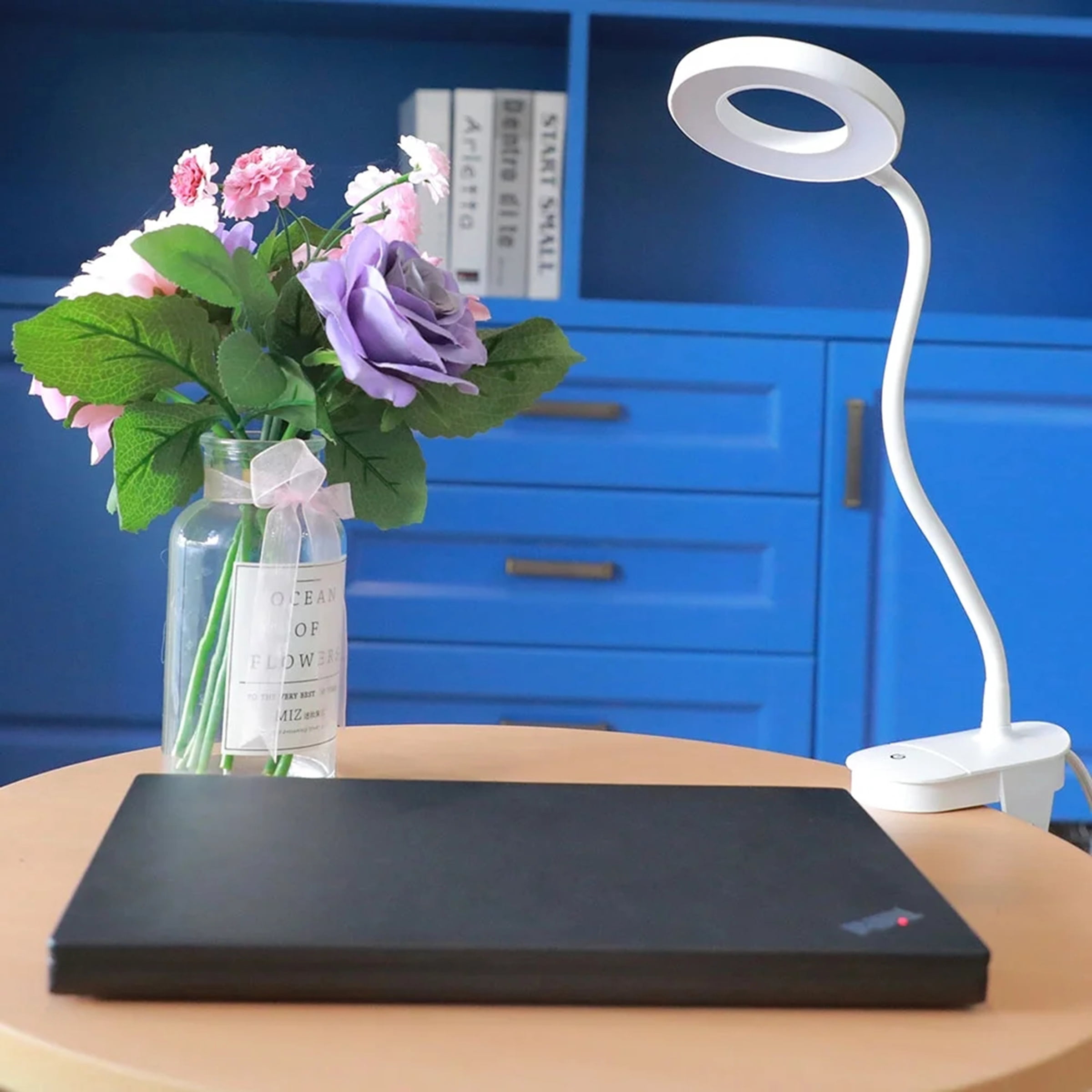 Mainstays LED Ring Light Gooseneck Clip Lamp, White Matte Finish