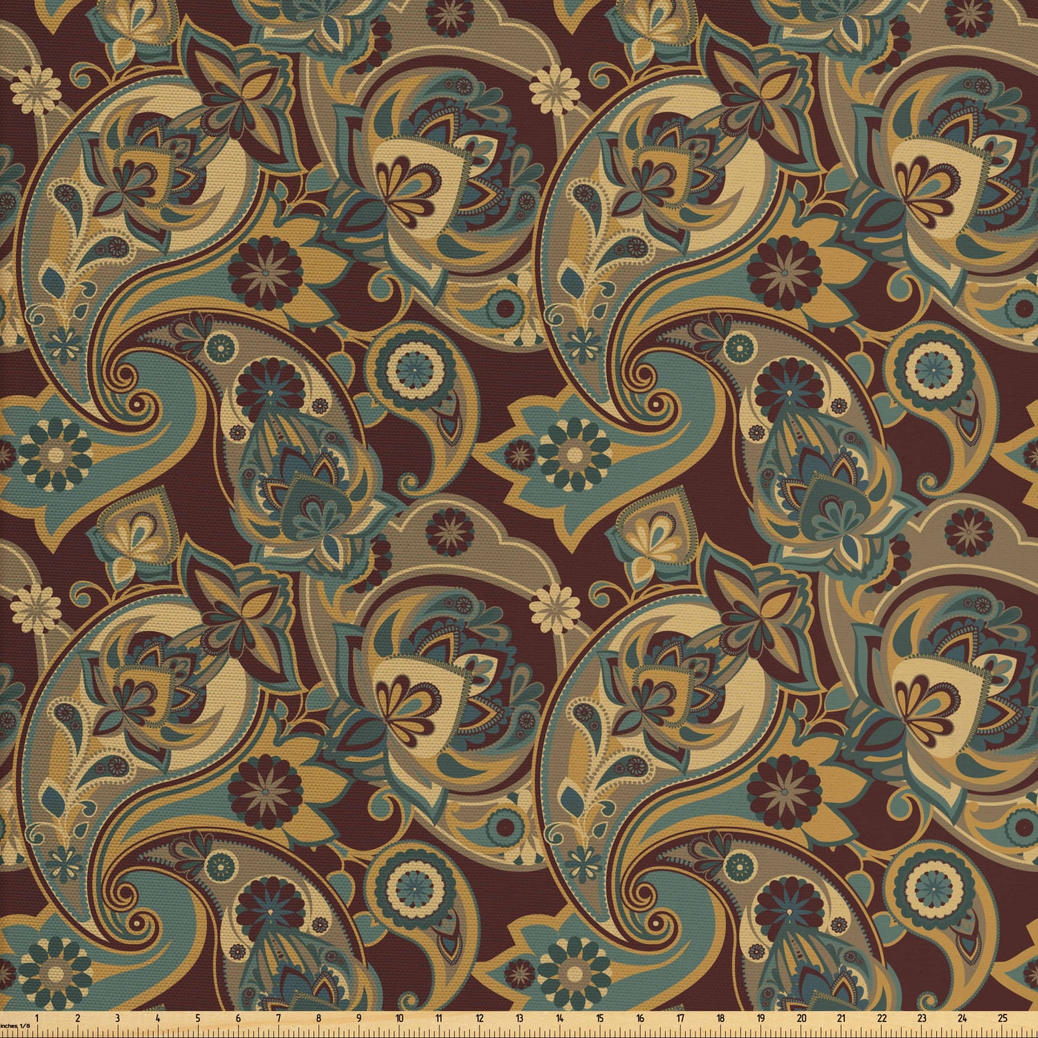 Paisley Fabric by The Yard, Iranian Hippie Themed Textured Floral