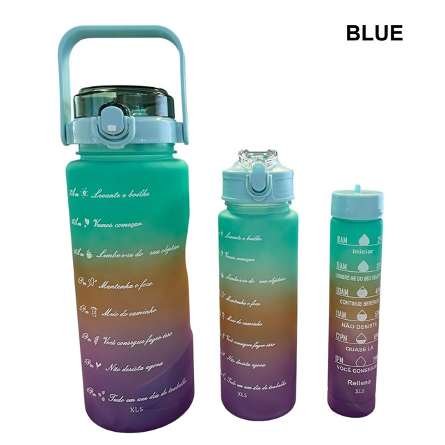 Toytexx Randoim color Ensemble de 3 Bouteilles d'Eau Motivationnelles, Bouteilles en Tritan Étanches Sans BPA avec Indicateur de Temps (2000 ml, 900 ml, 280 ml)