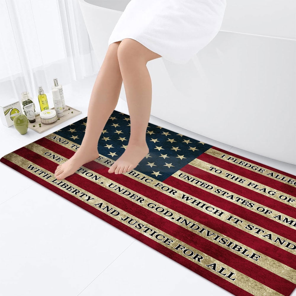 American Flag Bathroom Rug Mat, Patriotic Non-Slip Bath Carpet Independence Day Bathroom Rugs , 4th July Independence Day Waterproof Non-Slip Bath Carpet, Rustic Red Blue White(17"X48")
