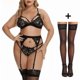 thumbnail image 1 of Conjunto de lencería Nikou encaje escote en V profundo bragas medias de liga negro XL, 1 of 12