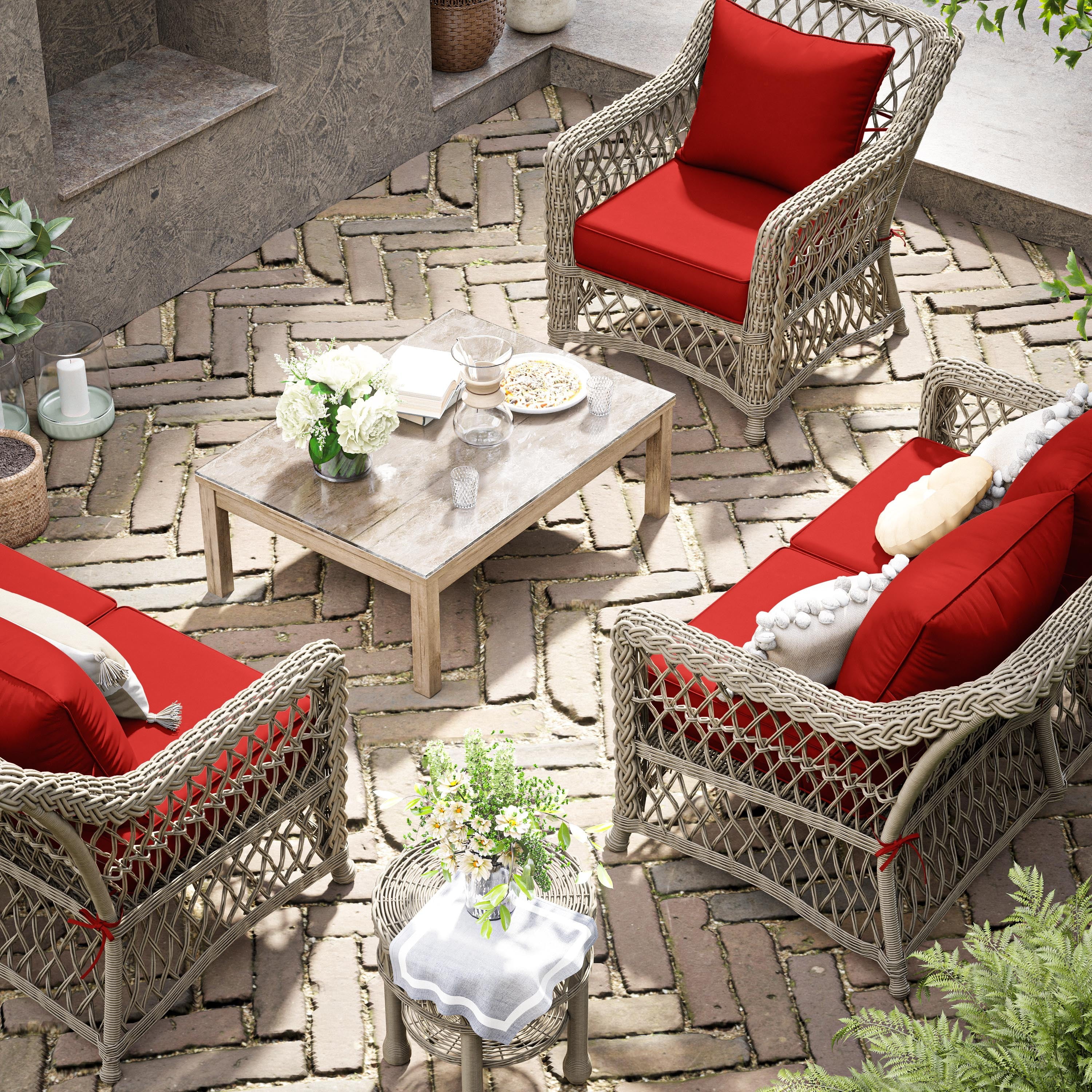 Kimunuk Outdoor Seat Cushion Set, 19" X 19" X 4" Water-Resistant & Fade-Resistant Patio Furniture Replacement Cushions with Handle and Straps for Sofa Chair, Red