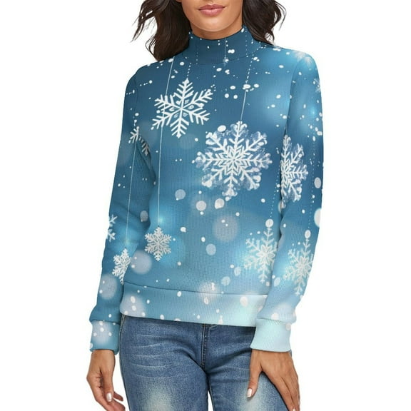 Elegant Christmas with Snowflake Women's Turtleneck Sweater Long Sleeve Ribbed Fitted Turtle Neck Casual Fall Winter Collection Top S