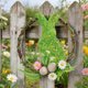 thumbnail image 5 of Corona de conejito de Pascua para la puerta principal, corona de conejo verde de madera de ratán de 10 pulgadas con flores artificiales, decoración primaveral para interior y exterior, 5 of 9