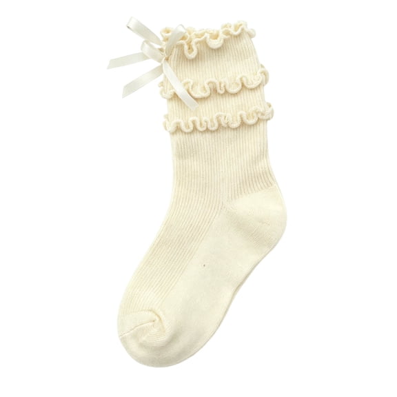 Jalioing Girls Ruffle Socks Breathable Crew Socks for Everyday Wear Kids Girls Cute Dress Socks with Bow