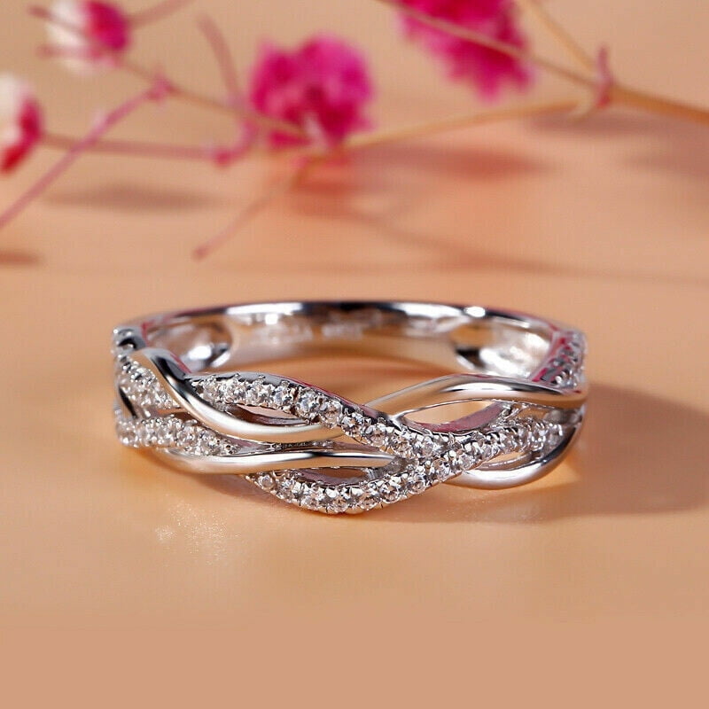14K White Gold Over 3Ct Round Cut Lab-Created Diamond Wedding Band Infinity Ring