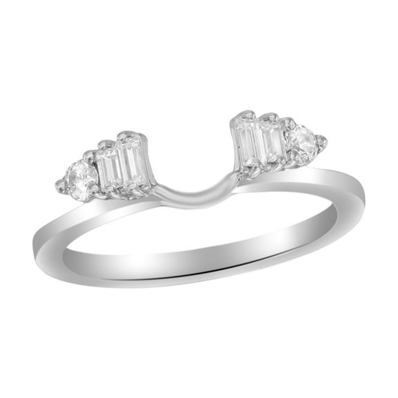 Baguette Cut White Natural Diamond Ring Guard Wrap Solitaire Enhancer In 14k White Gold (1/3 Cttw)
