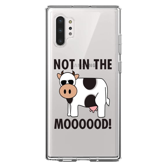 DistinctInk Clear Shockproof Hybrid Case for Galaxy Note 10 PLUS (6.8" Screen) - TPU Bumper Acrylic Back Tempered Glass Screen Protector - Not in the MOOOOOOD! Cow