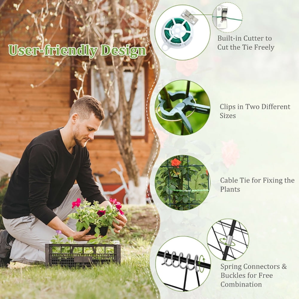 Spaco 2 Pieces Foldable A-Frame Trellis Plant Supports with Twist Ties, Green Plant Support for Tomato, Flower Outdoor-Green