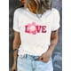 thumbnail image 1 of Flower LOVE Print Valentines Day TShirt ,Cotton Soft Breathable Comfort-Fit Crew Neck Tee , ValentCamisetas de verano para mujer, manga corta, cuello redondo, casual, lindo, con gráficos, camisetas, 1 of 6