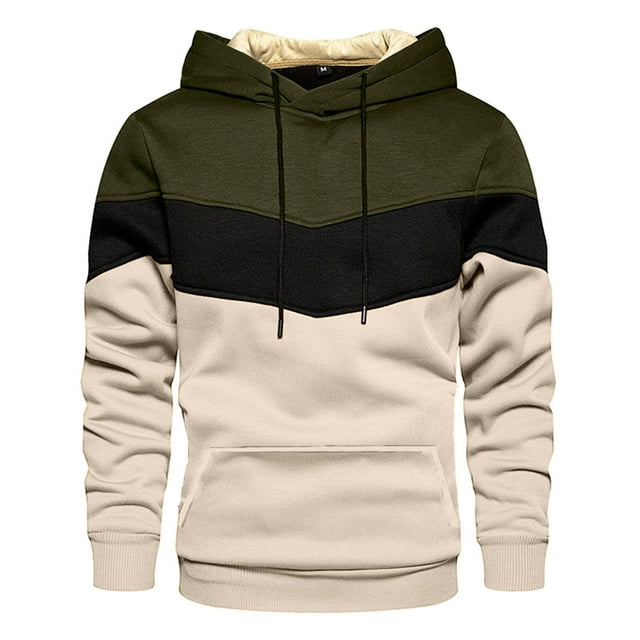 LUOGENLI Chandails à Capuchon pour Hommes avec Motifs Chandail à Capuchon Décontracté pour Hommes Chandail à Capuchon Patchwork Couleur Veste à Capuchon Automne et Hiver Rue Décontracté Sport Ample Chandail à Capuchon Chandails à Capuchon pour Hommes Couverture Vert Armée Taille g