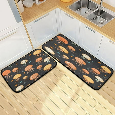 

Kitchen Floor Mat 2 Sets Carpet Floor Mat Kitchen Mat Bathroom Mat Living Room Mat Bedroom Mat Absorbent Delicate Fabric No Ball Colorful Cartoon Jellyfish