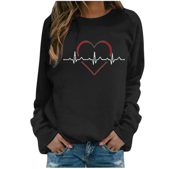 Wyzesi Fleece Sweatshirts Women Cardiganheart Beat Print Women's Pullover Hoodie Sweatshirt Casual Lightweight Long Sleeve for Everyday Wear Sweatshirt with Pockets