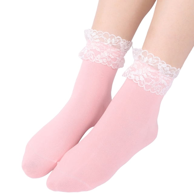 GDREDA Chaussettes de Soccer 1 Paire Femmes Automne Chaussettes en Dentelle Douce Chaussettes Moyennes Roses, Taille Unique