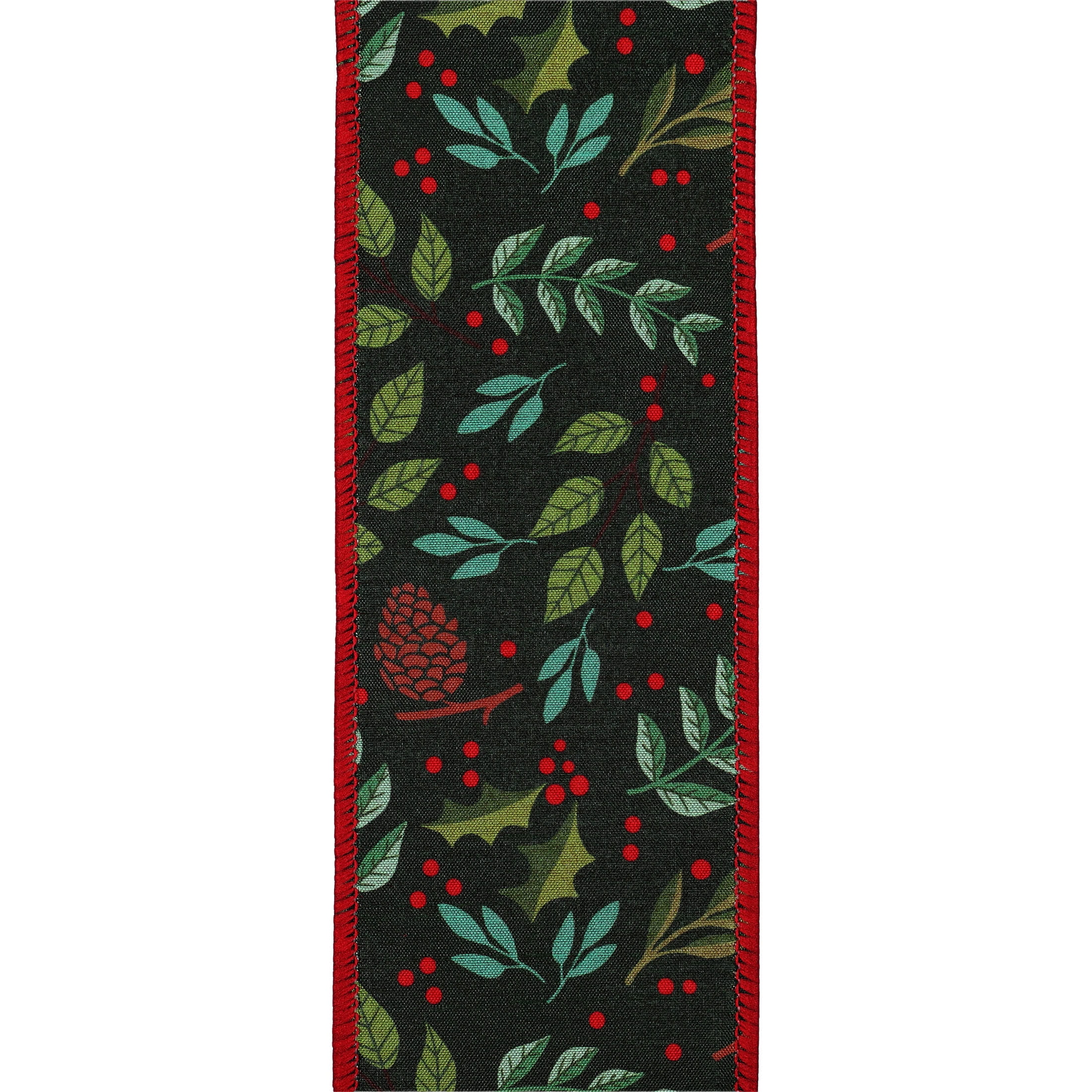Multicolor Pinecone and Leaf Christmas Ribbon, 2.5" x 15', by Holiday Time