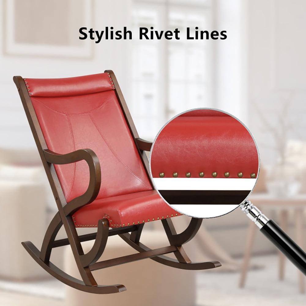 Finihen Rocking Chair, Recliner Chair, Modern Rocking Chair with PU Cushion and Rubber Wood Frame, for Living Room, Bedroom, Red Finihen Rocking Chair, Recliner Chair, Modern Rocking Chair with PU Cushion and Rubber Wood Frame, for Living Room, Bedroom, Red