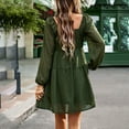 thumbnail image 5 of BLVB Womens Fall Spring Dresses Cute Square Collar Ruffle Long Sleeve Dress Casual Swing vacation Beach Mini Dress Army Green, 5 of 5
