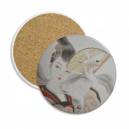 

Beauty Folding Fan Chinese Painting Coaster Cup Mug Tabletop Protection Absorbent Stone