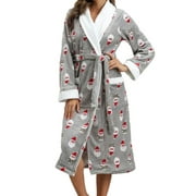 One Opening Women Bathrobe Lapel Cardigan Santa Claus Christmas Warm Lounguewear