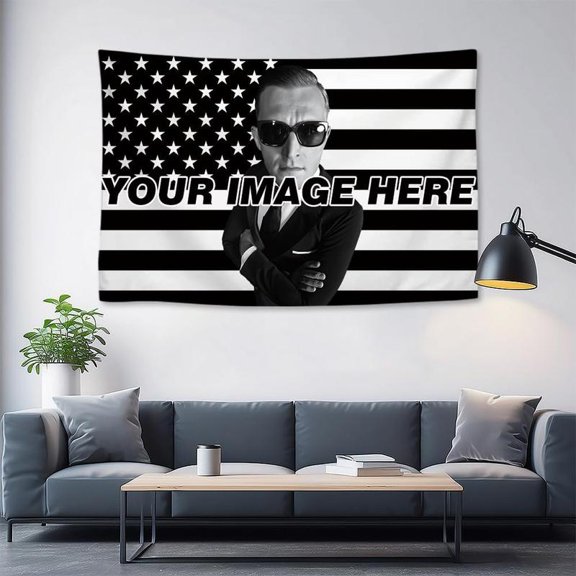 KafePross Custom White & Black American Flag 3x5 FT Funny Tapestry Upload Images Wall Hanging Art Customizable Tapestry Poster