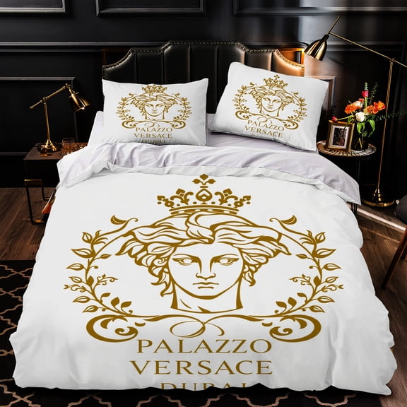 Luxurious 3-Piece Duvet Cover Set with Gold Design Elegant White & Black Pattern Includes Matching Pillowcases