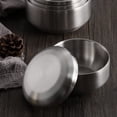 thumbnail image 3 of Xiao Hua stainless steel rice bowl with lid, not fragile. A circular metal bowl can keep rice or soup warm. Double layer stainless steel heat-resistant rice bowl, 600ml, 1 piece, silver, 3 of 4