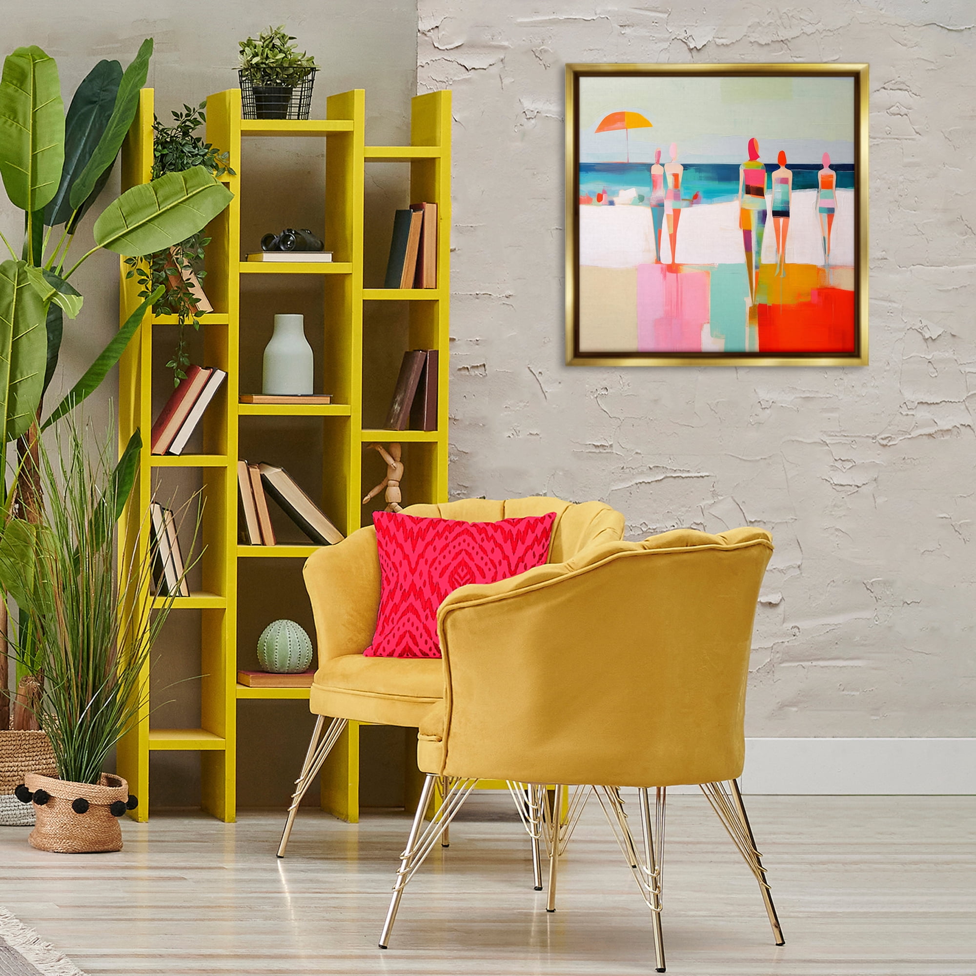 Stupell Industries Strolling on Beach Novelty Painting Gold Floater Framed Canvas Art Print Wall Art, 25 x 25