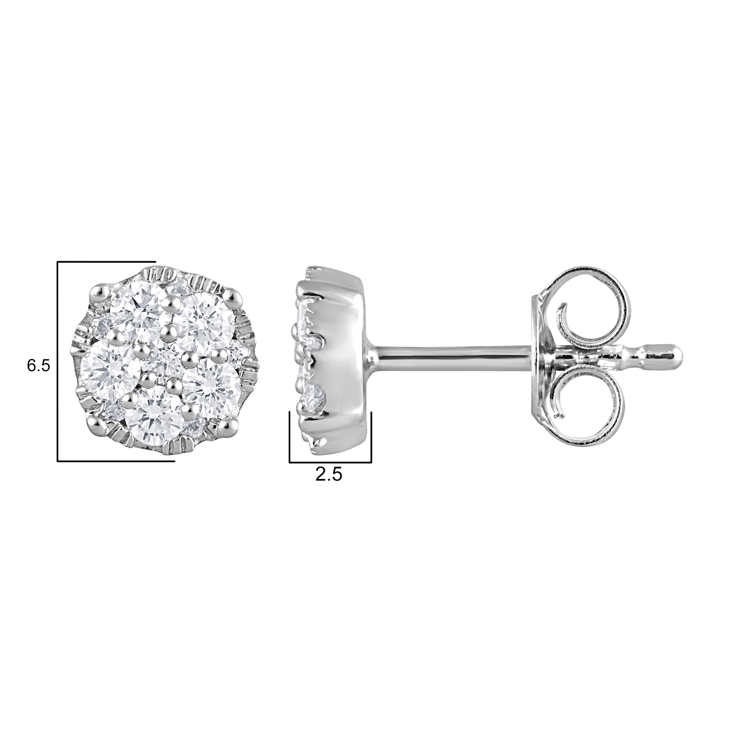 Unique Moments 1/2 Ct Round Lab Grown Diamond Cluster Stud Earring in Silver for Women (H-I, SI-I1)