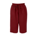 thumbnail image 5 of Women's 2026 Summer Cotton Linen Capris Elastic Drawstring High Waist Loose Casual Cropped Beach Pants Wine S, 5 of 7