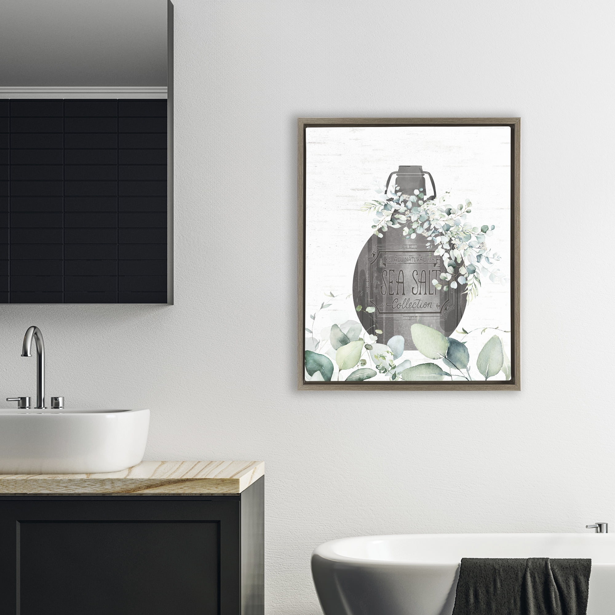 Sea Salt Collection Bottle Brown Framed Floater Canvas Wall Art, design by Lettered and Lined