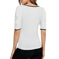 thumbnail image 3 of Lovito Elegant Plain Contrast Binding Puff Sleeve T-Shirts, 3 of 5