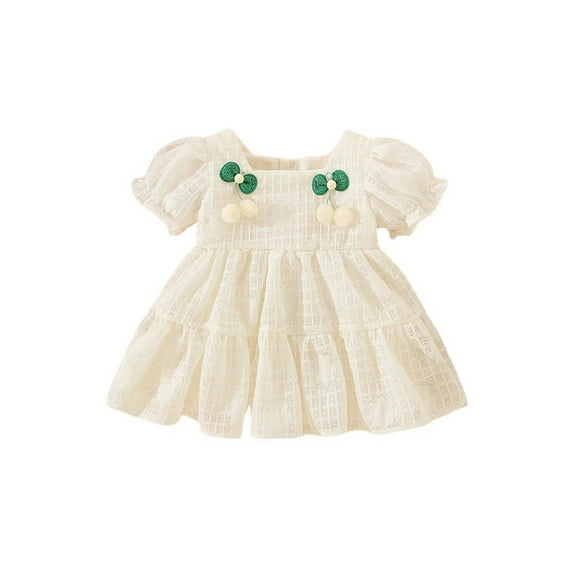 Bagilaanoe Toddler Baby Girl Summer Dress Short Puff Sleeve Cherry A-line Princess Dresses 9M 12M 18M 24M 3T Kids Casual Swing Sundress