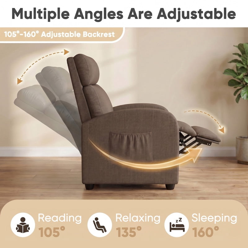 Vineego Massage PU Leather Recliner Adjustable Home Theater Seating Chair with Lumbar Support for Living Room,Brown