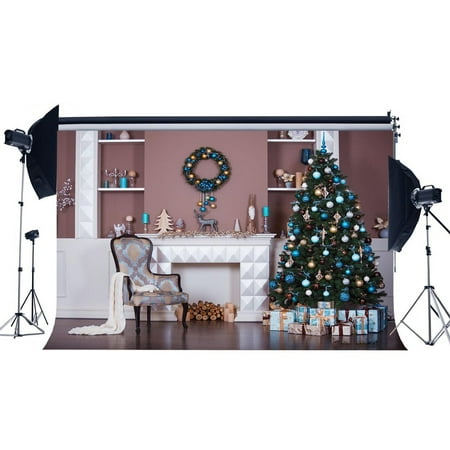 Image of GreenDecor 7x5ft Photography Backdrop Christmas Tree & Christmas Fireplace Xmas Gifts Interior Decoration Backdrops for Baby Kids Children Adults Happy New Year Background Photo Studio Props