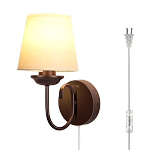 Kiven Plug-in Wall Sconce 1-Light Fixture with Fabric Shade,Black Finish