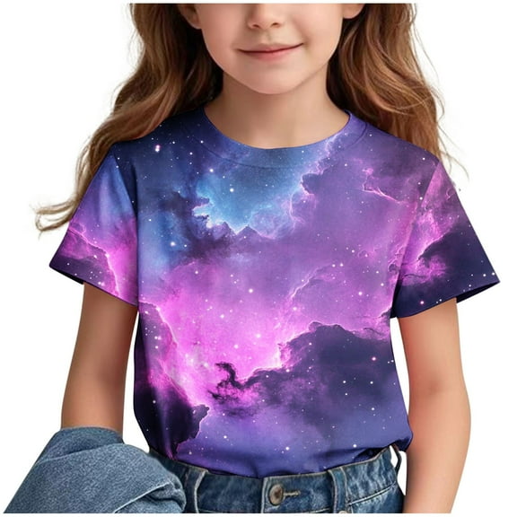 Frwgonr Cute T Shirts for Boys Girls Purple Kids Summer Casual Daily Shirt Fashionable Graphic Tops Tee 3-12