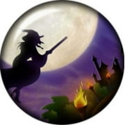 Snap button Halloween Flying witch on broom 18mm Cabochon chunk charm