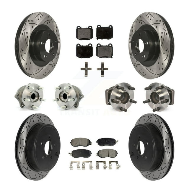 Transit Auto Front Rear Hub Bearings Assembly Coated Disc Brake Rotors and Semi-Metallic Pads Kit (10Pc) for Car 2017 Subaru BRZ Limited Premium Without Brembo Brakes - Left Right Side KBB-130538