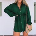 thumbnail image 3 of Conjunto de blusa y pantalones cortos con cuello de solapa para mujer blusa informal con botones pantalones cortos traje de uso diario, 3 of 6