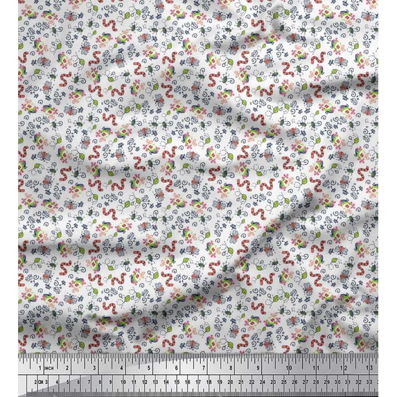 Soimoi Polyester Crepe Fabric Earthworm,Fruit & Insect Decor Fabric Printed Yard 52 Inch Wide