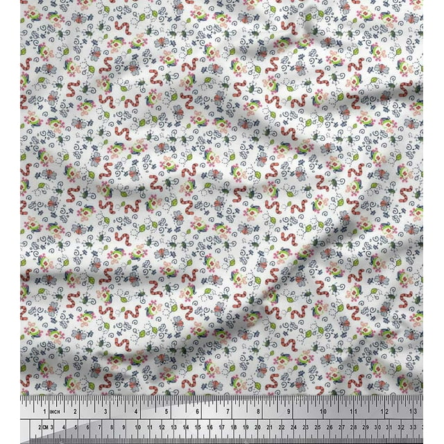Soimoi Cotton Poplin Fabric Earthworm,Fruit & Insect Print Fabric by The Yard 42 Inch Wide