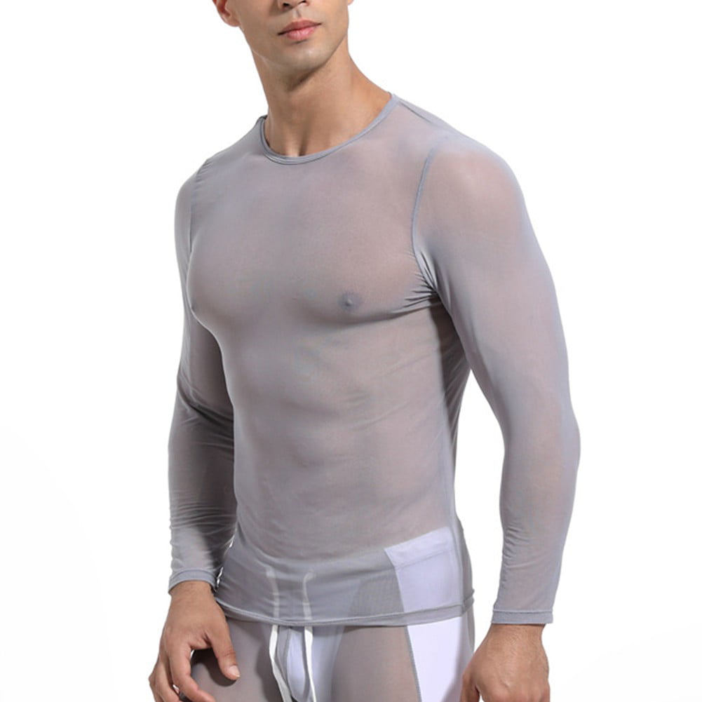 MEN'S SPORTS SHEER Tight Muscle Long Sleeve See Through Mesh T Shirt Top  Tee £6.78 - PicClick UK