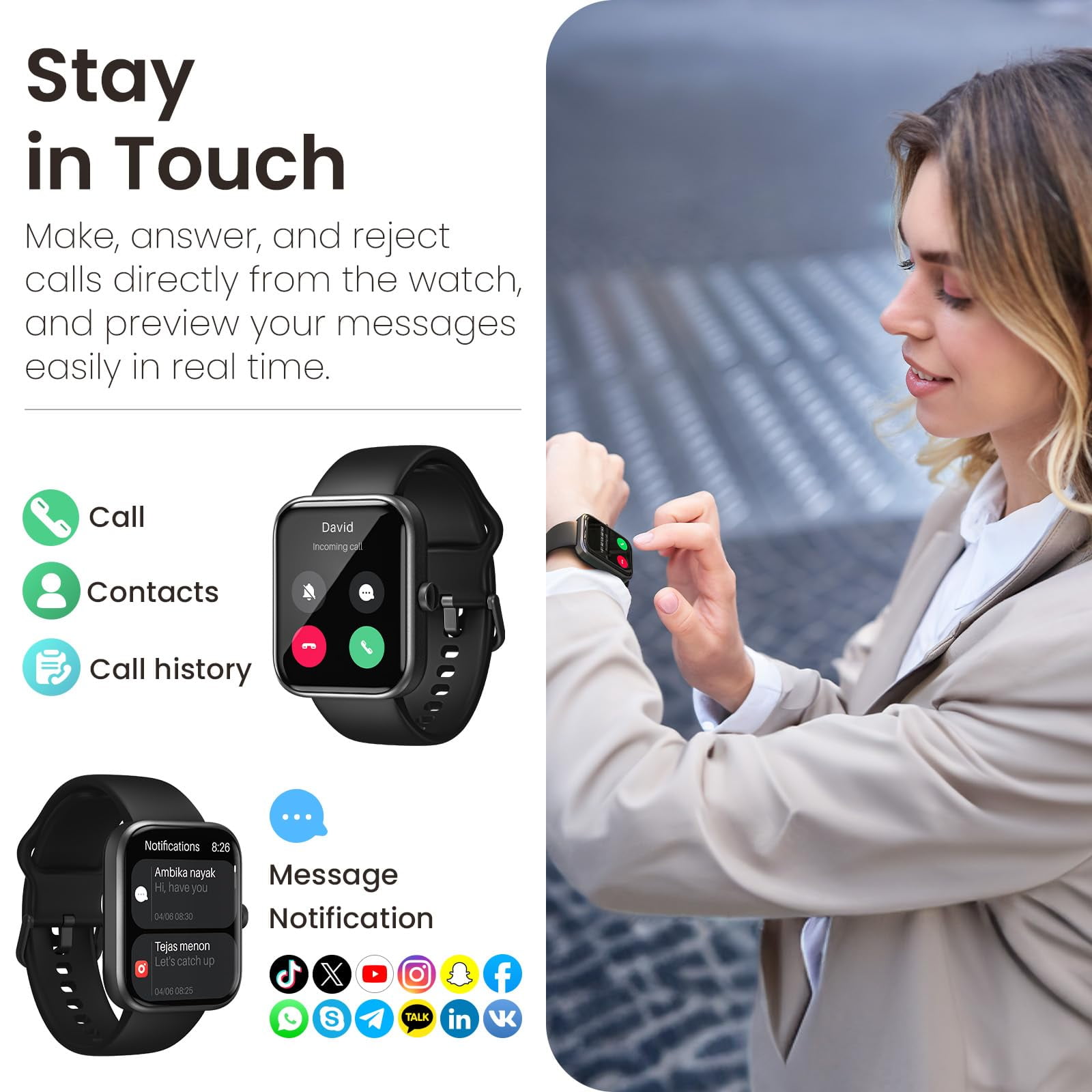 TOZO S3 Smart Watch Fits for Men Women,IP68 Waterproof Smartwatch for iPhone and Android,Bluetooth Call(Answer/Make Calls)100+ Sports Modes,1.83" HD Color Fitness Tracker Sleep Monitor for Gift Black
