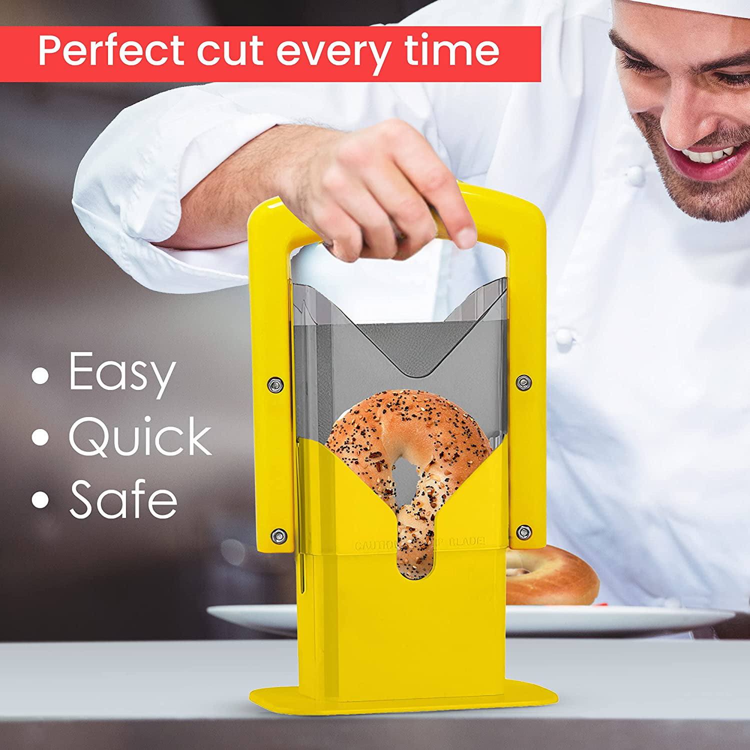 Bagel Slicer,Commercial Bagel Cutter,Built-In Safety Shield,Easy And Safe  To Use,Stainless Steel Bagel Guillotine,Serrated Blade,Universal Slicer,For