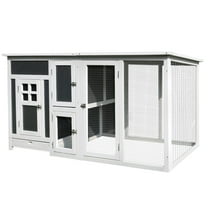 Izzovium 63" Outdoor Gray Chicken Coop with Run, Waterproof Roof, Nesting Box, Removable Tray, Wooden Hen House