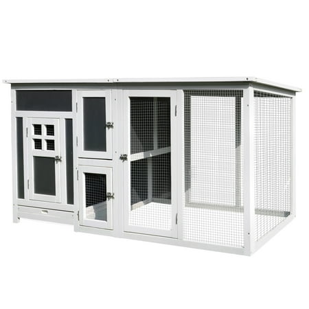 UPC: 0842525131230 | PawHut 63 Chicken Coop Wooden Outdoor Chicken Cage Hen House with Run Area Nesting Box Waterproof Roof Removable Tray